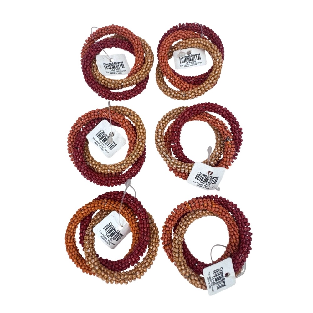 Crate & Barrel Tria Orange Red Beaded Napkin Rings Set Of 6 NEW India